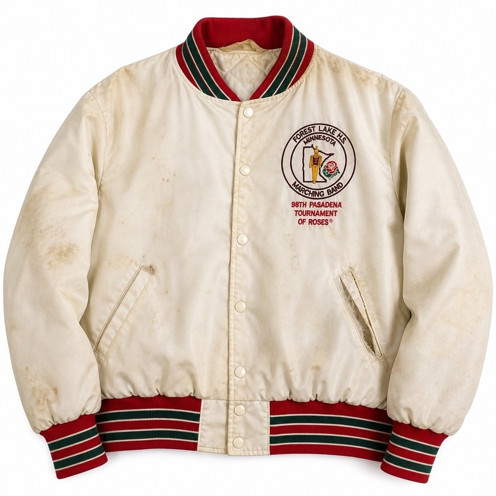 Vintage Rose Bowl Parade Band Jacket Men's XL White 1987 Forest Lake MN USA Made